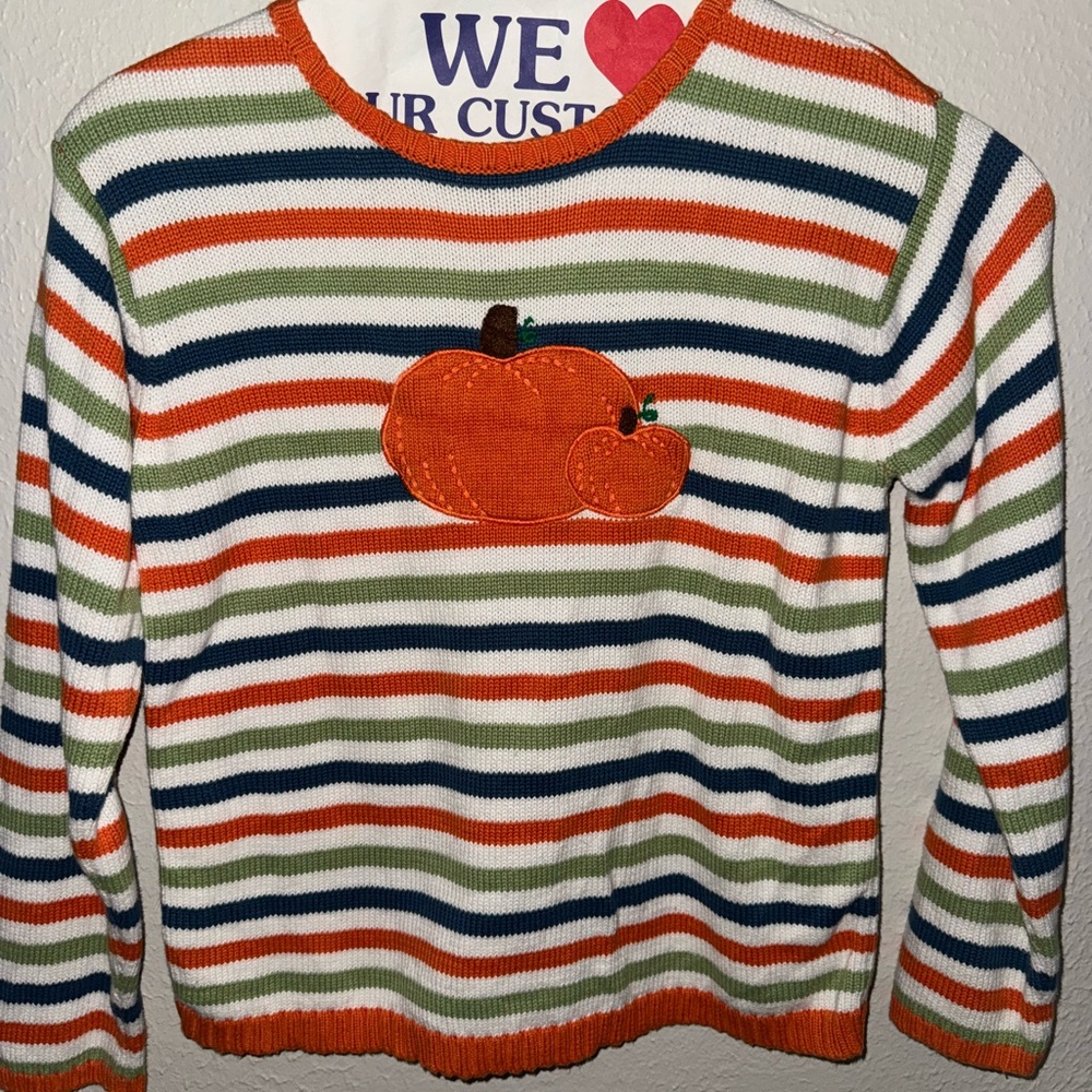 Strasburg Multicolor Striped Sweater with Pumpkin Design